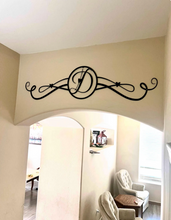 Load image into Gallery viewer, Metal Monogram Scroll Sign with Heart Accents | Custom Wall Decor | Laser Cut Steel Name Sign | Indoor Outdoor Wall Art