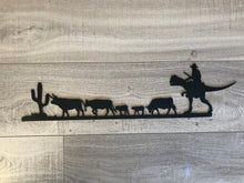 Load image into Gallery viewer, Cowboy Metal Decor | Western Scene Metal Cutout | Custom Metal | Dinosaur Decor | Kids Room Decor |