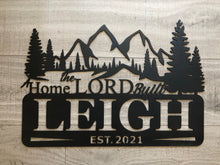 Load image into Gallery viewer, Last Name Sign | Personalized Metal Sign | Mountain Scene | Home Sign| Couples Gift | Est. Sign | Wedding Gift